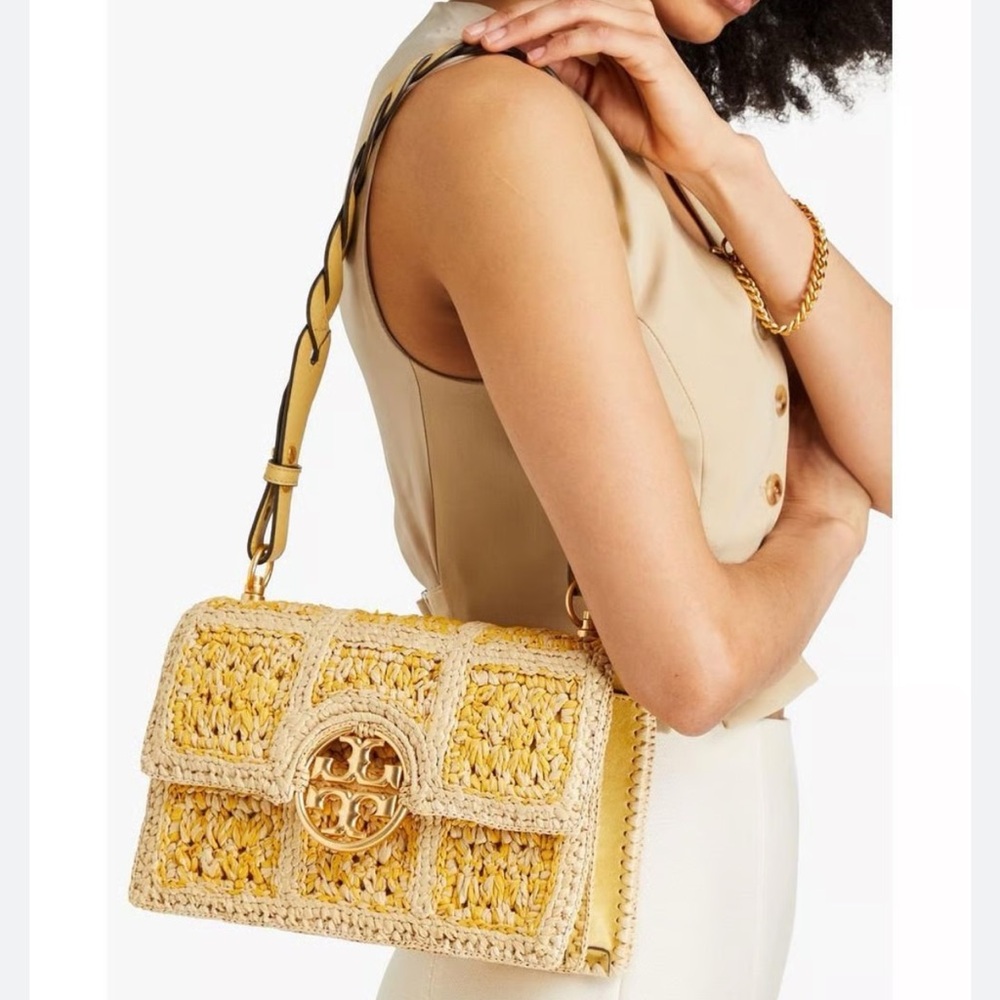 NWT Tory Burch Miller Raffia Flap Shoulder Bag